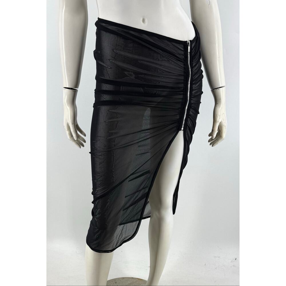 Michael Kors Womens Size XS Sheer Zipper Swim Cover Up Skirt Black Mesh Midi NEW